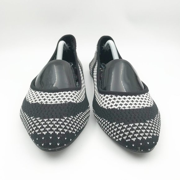 SKECHERS Cleo Hot Dot Black White Stretch Knit Flats Womens 10 - Picture 2 of 8